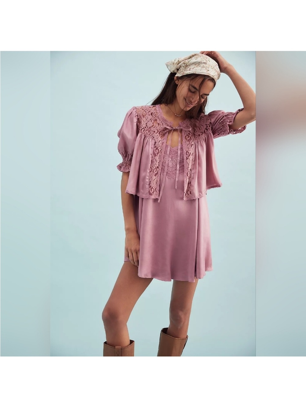 Free People Lenna Set Mini Slip Dress + Bed Jacket Nostalgia Rose size Large